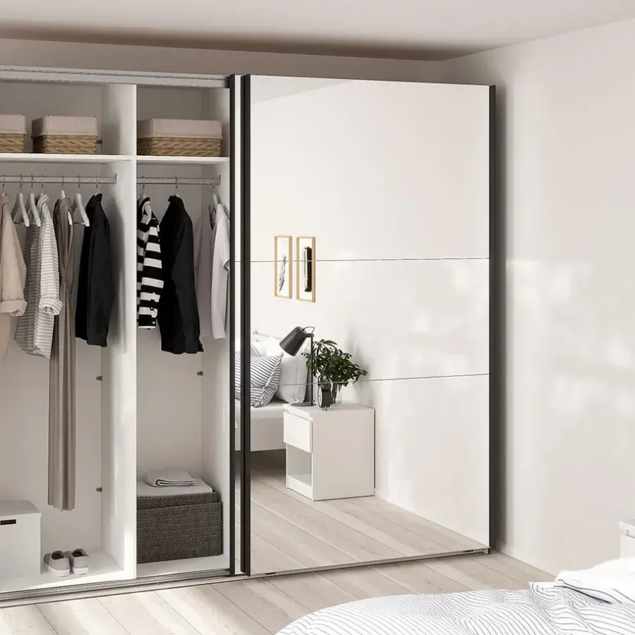 Hioshop Como schuifdeurkast 2 deuren met spiegel 245x220cm mat grijs