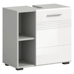 Merkloos Hioshop Copa wastafel 1 deur- 2 planken wit hoogglans- lichtgrijs