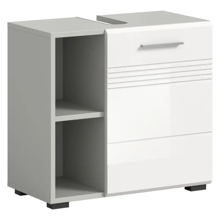 Merkloos Hioshop Copa wastafel 1 deur- 2 planken wit hoogglans- lichtgrijs