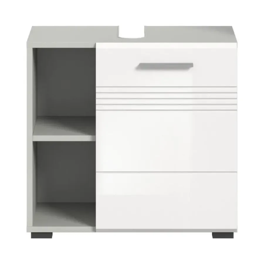 Merkloos Hioshop Copa wastafel 1 deur- 2 planken wit hoogglans- lichtgrijs