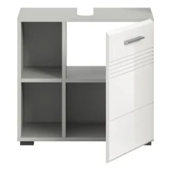 Merkloos Hioshop Copa wastafel 1 deur- 2 planken wit hoogglans- lichtgrijs