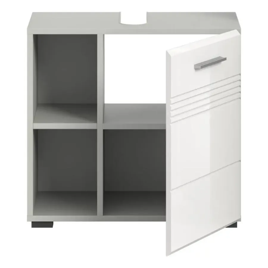 Merkloos Hioshop Copa wastafel 1 deur- 2 planken wit hoogglans- lichtgrijs