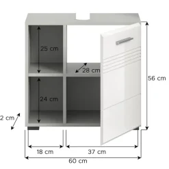Merkloos Hioshop Copa wastafel 1 deur- 2 planken wit hoogglans- lichtgrijs