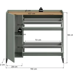 Merkloos Hioshop Drive schoenenkast 1 deur- 2 vouwdeuren salvie decor