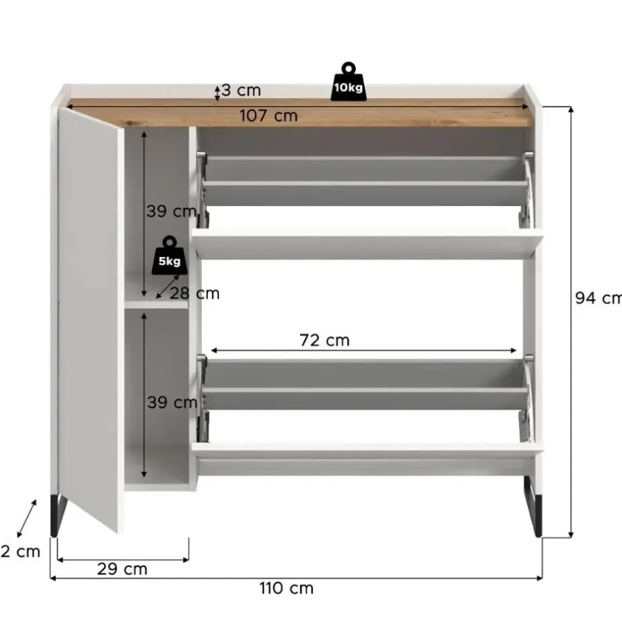 Merkloos Hioshop Drive schoenenkast 1 deur- 2 vouwdeuren wit