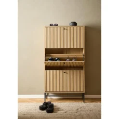 Schoenenkasten-Hioshop Dylan schoenenkast 3 lades natuur