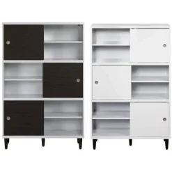 Wandkasten-Hioshop Evolution wandkast 3 deuren- 6 planken wit- zwart