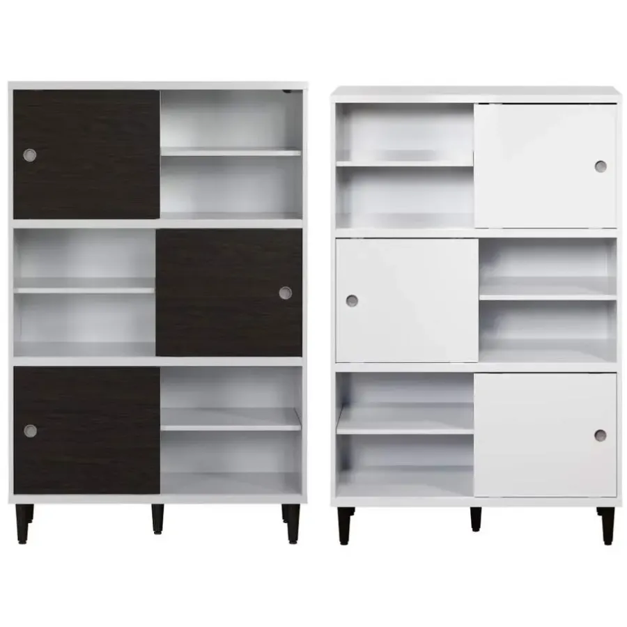 Wandkasten-Hioshop Evolution wandkast 3 deuren- 6 planken wit- zwart