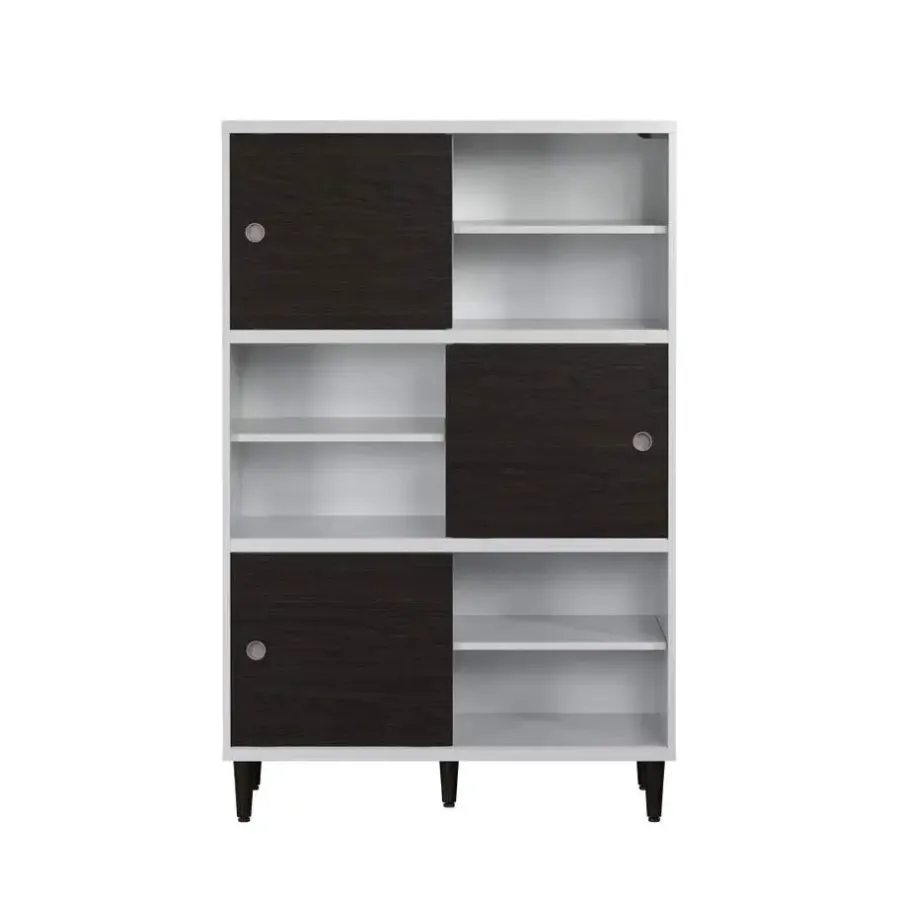 Wandkasten-Hioshop Evolution wandkast 3 deuren- 6 planken wit- zwart