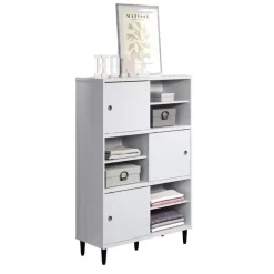 Wandkasten-Hioshop Evolution wandkast 3 deuren- 6 planken wit- zwart