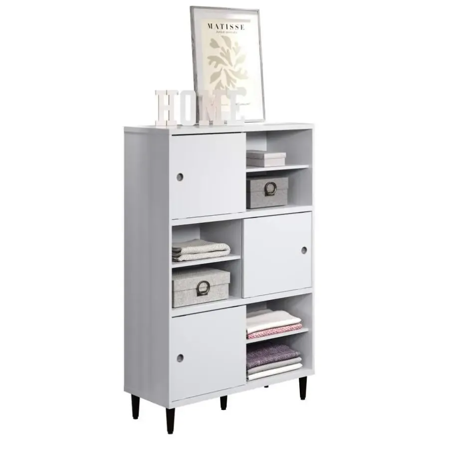 Wandkasten-Hioshop Evolution wandkast 3 deuren- 6 planken wit- zwart