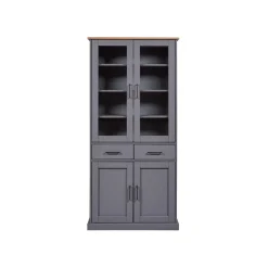 Hioshop Forenzo vitrinekast 4 deuren- 2 lades grijs- natuur