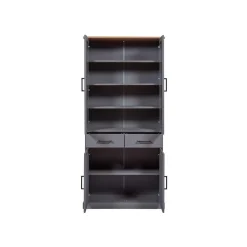 Hioshop Forenzo vitrinekast 4 deuren- 2 lades grijs- natuur