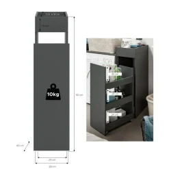 Hoge Kasten-Merkloos Hioshop Free badkamerkast 1 lade- 3 planken antraciet
