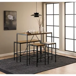 Bartafels-Hioshop Hugo bartafel set tafel- bank en 2 stoelen natuur