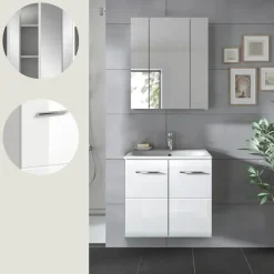 Badmeubelsets-Merkloos Hioshop Ice badkamer I63 wit hoogglans- wit