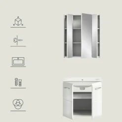 Badmeubelsets-Merkloos Hioshop Ice badkamer I63 wit hoogglans- wit
