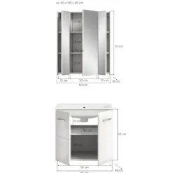 Badmeubelsets-Merkloos Hioshop Ice badkamer I63 wit hoogglans- wit