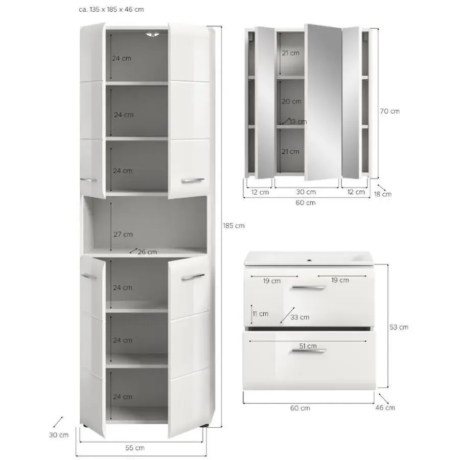 Merkloos Hioshop Ice badkamer I55 wit hoogglans- wit