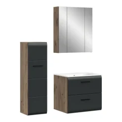 Badmeubelsets-Merkloos Hioshop Ice badkamer I8 zwart mat- eiken decor