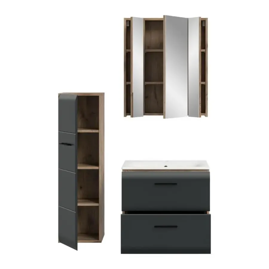 Badmeubelsets-Merkloos Hioshop Ice badkamer I8 zwart mat- eiken decor