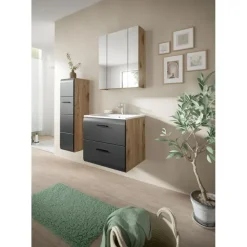 Badmeubelsets-Merkloos Hioshop Ice badkamer I8 zwart mat- eiken decor