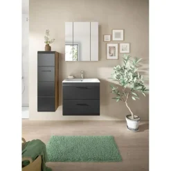 Badmeubelsets-Merkloos Hioshop Ice badkamer I8 zwart mat- eiken decor