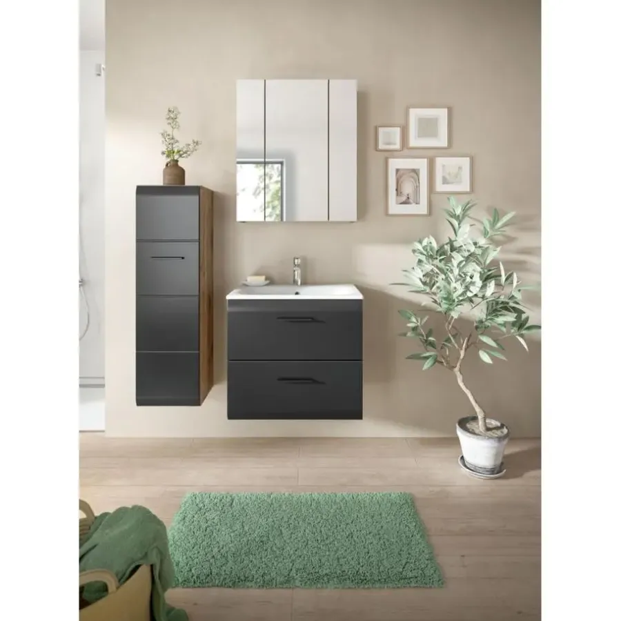 Badmeubelsets-Merkloos Hioshop Ice badkamer I8 zwart mat- eiken decor