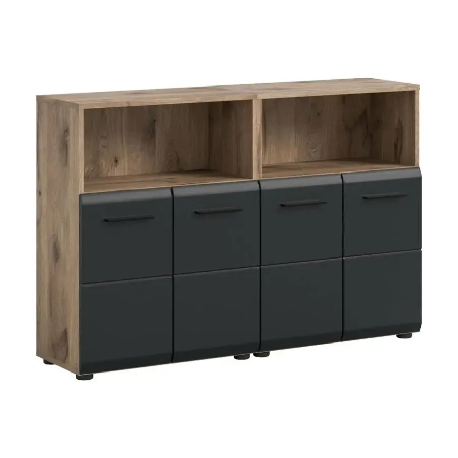 Badmeubelsets-Merkloos Hioshop Ice badkamer I13 zwart mat- eiken decor