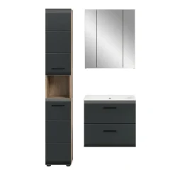 Merkloos Hioshop Ice badkamer I6 zwart mat- eiken decor