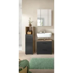 Badmeubelsets-Merkloos Hioshop Ice badkamer I23 zwart mat- eiken decor