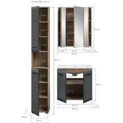 Badmeubelsets-Merkloos Hioshop Ice badkamer I5 zwart mat- eiken decor