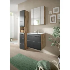 Badmeubelsets-Merkloos Hioshop Ice badkamer I5 zwart mat- eiken decor
