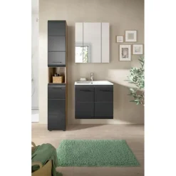 Badmeubelsets-Merkloos Hioshop Ice badkamer I5 zwart mat- eiken decor