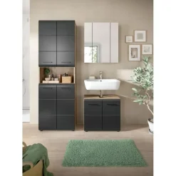 Merkloos Hioshop Ice badkamer I20 zwart mat- eiken decor
