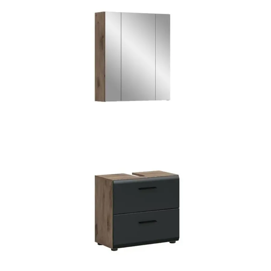 Merkloos Hioshop Ice badkamer I9 zwart mat- eiken decor