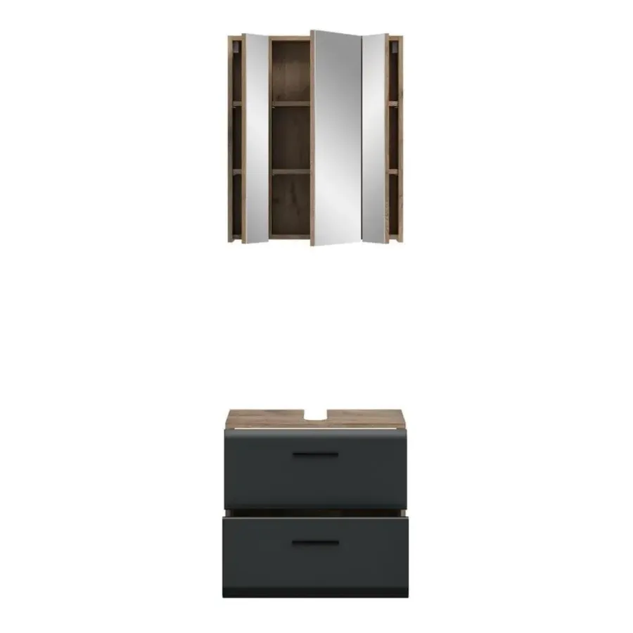 Merkloos Hioshop Ice badkamer I9 zwart mat- eiken decor