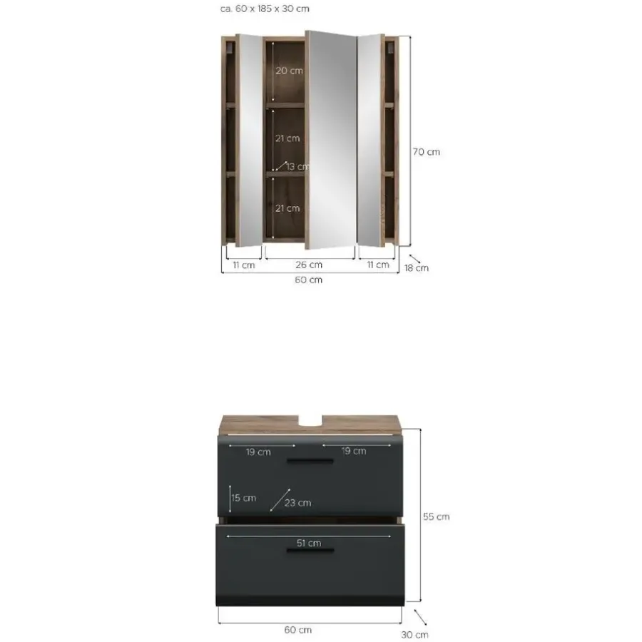 Merkloos Hioshop Ice badkamer I9 zwart mat- eiken decor
