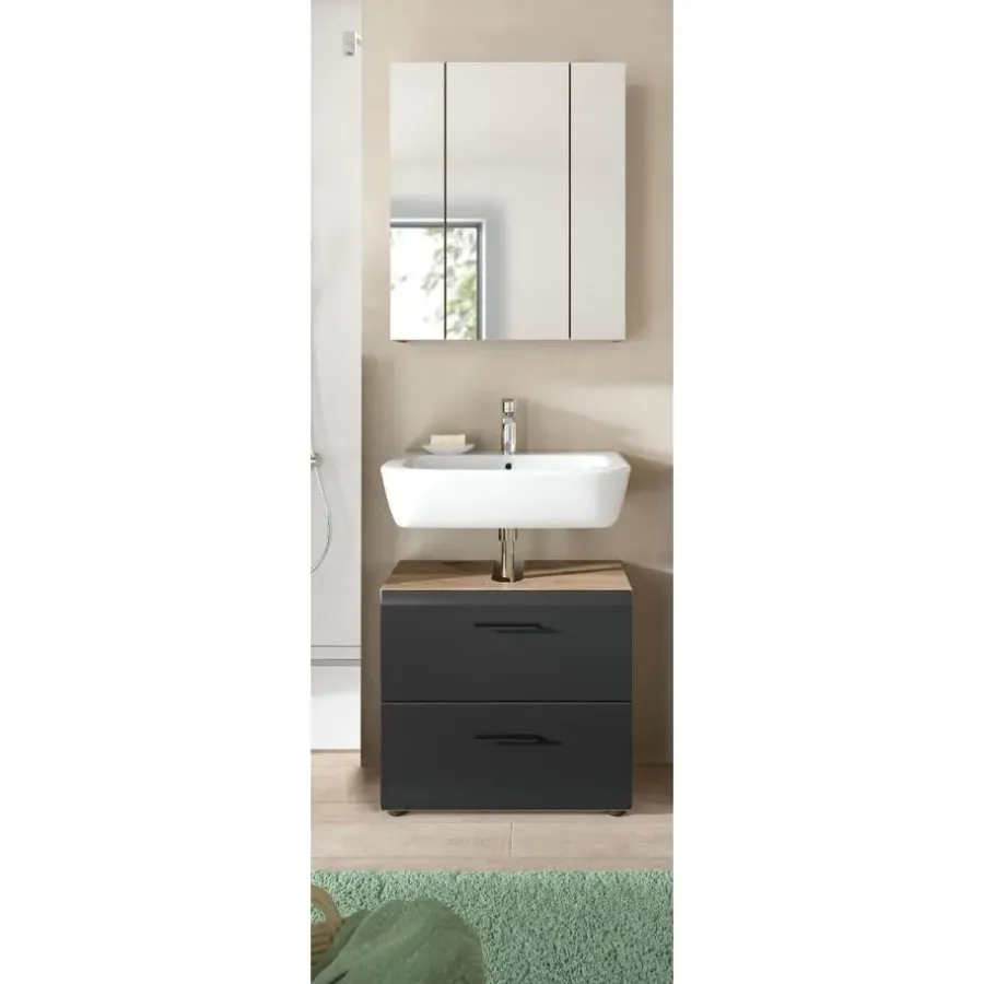 Merkloos Hioshop Ice badkamer I9 zwart mat- eiken decor