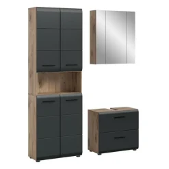Badmeubelsets-Merkloos Hioshop Ice badkamer I19 zwart mat- eiken decor