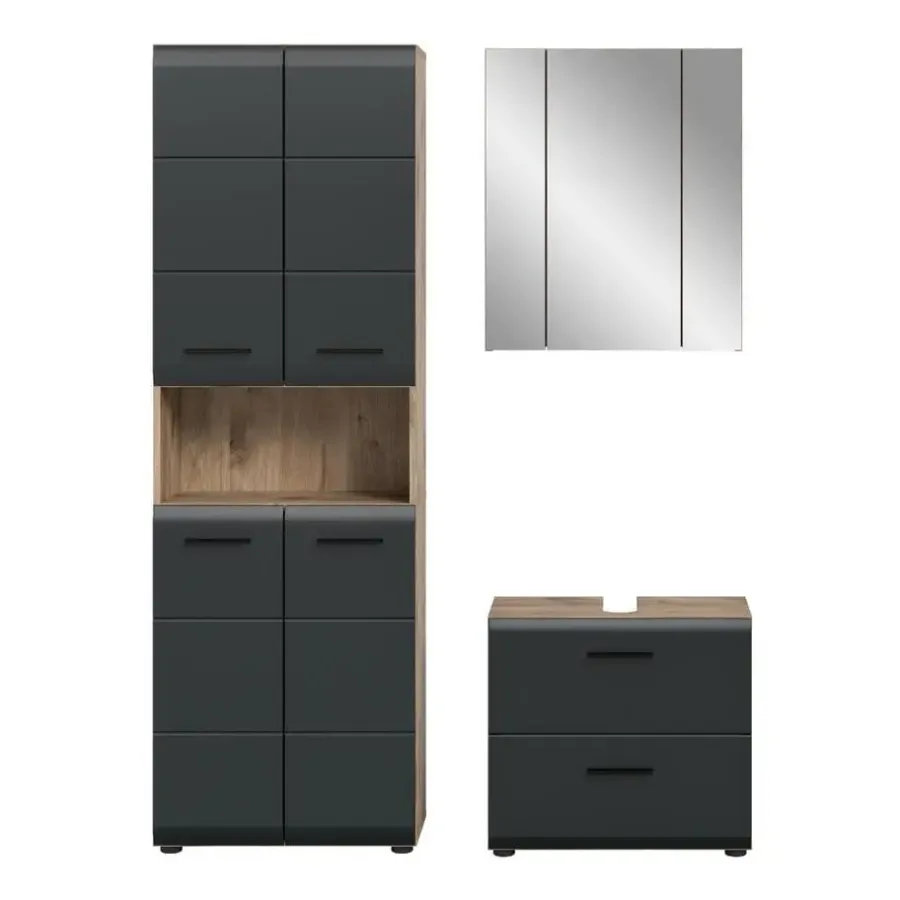 Badmeubelsets-Merkloos Hioshop Ice badkamer I19 zwart mat- eiken decor