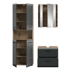 Badmeubelsets-Merkloos Hioshop Ice badkamer I19 zwart mat- eiken decor