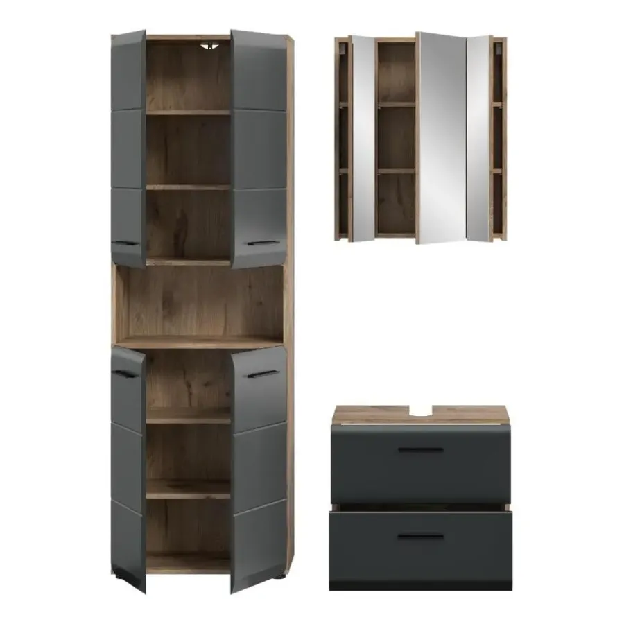 Badmeubelsets-Merkloos Hioshop Ice badkamer I19 zwart mat- eiken decor