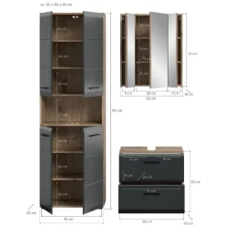 Badmeubelsets-Merkloos Hioshop Ice badkamer I19 zwart mat- eiken decor