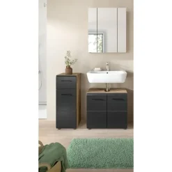 Merkloos Hioshop Ice badkamer I28 zwart mat- eiken decor