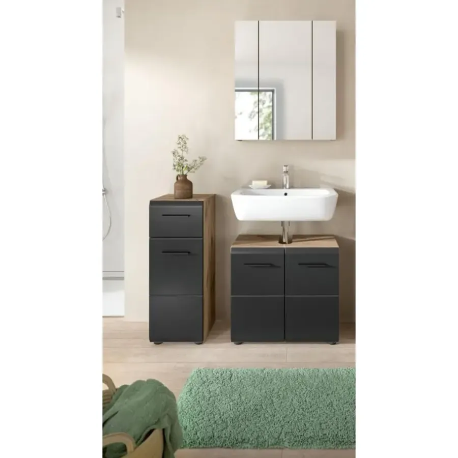 Merkloos Hioshop Ice badkamer I28 zwart mat- eiken decor