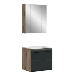 Badmeubelsets-Merkloos Hioshop Ice badkamer I3 zwart mat- eiken decor