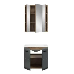 Badmeubelsets-Merkloos Hioshop Ice badkamer I3 zwart mat- eiken decor