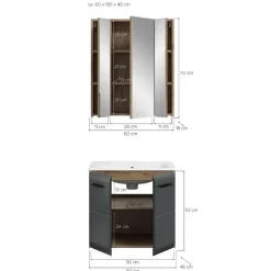 Badmeubelsets-Merkloos Hioshop Ice badkamer I3 zwart mat- eiken decor