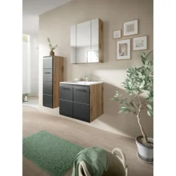 Badmeubelsets-Merkloos Hioshop Ice badkamer I3 zwart mat- eiken decor